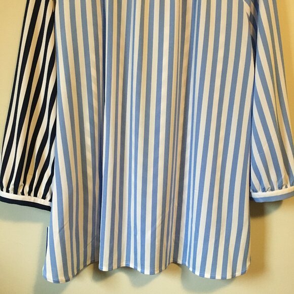 NWT Nygard Missy Indigo & Red Harlequin Striped Tassled Tunic Blouse - Picture 7 of 16
